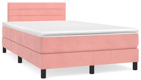 VidaXL Κρεβάτι Boxspring με Στρώμα & LED Ροζ 120x190 εκ. Βελούδινο