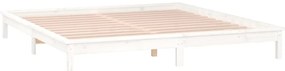 vidaXL Πλαίσιο Κρεβατιού LED Λευκό 150x200 εκ. King Size Μασίφ Ξύλο