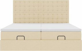 vidaXL Οθωμανικό κρεβάτι με στρώματα Κρέμα 180x200cm ύφασμα
