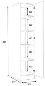 Ντουλάπα ρούχων Ricardo Megapap μονόφυλλη χρώμα λευκό 40x51,8x181εκ.