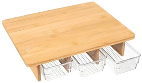 Ξύλινη επιφάνεια κοπής Cook Concept με 3 συρτάρια συλλογής, από Ξύλο Bamboo, 30 x 25 x 7 cm