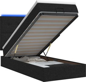 vidaXL Κρεβάτι Ottoman με Στρώμα και LED Μαύρο 90 x 200 cm Ύφασμα