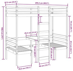 Σκελετός Υπερ. Κρεβάτι Γραφείο/Καρέκλες 80x200εκ Μασίφ Πεύκο - Καφέ