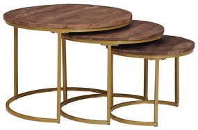 vidaXL Τραπεζάκια Καφέ Στερεών 3 pcs Μασίφ ξύλο μάνγκο και χάλυβας