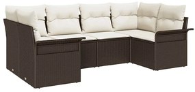 vidaXL Σετ Καναπέ Κήπου με μαξιλάρι 6 pcs Καφέ Πολυ ράταν