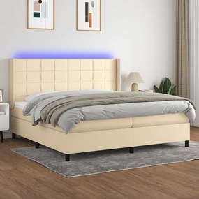 vidaXL Κρεβάτι Boxspring με Στρώμα &amp; LED Κρεμ 200x200 εκ. Υφασμάτινο