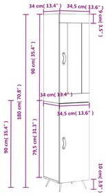 Ντουλάπι Λευκό 34,5 x 34 x 180 εκ. από Επεξεργασμένο Ξύλο - Λευκό