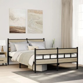 vidaXL Σκελετός Κρεβ. Χωρίς Στρώμα Sonoma Δρυς 150x200 εκ. Μεταλλικό