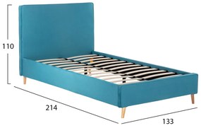 Κρεβάτι Maylin Με Τιρκουάζ Βελούδο Για Στρώμα 120x200 Ek.