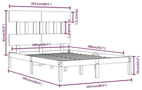 vidaXL Πλαίσιο Κρεβατιού Λευκό 200 x 200 εκ. από Μασίφ Ξύλο