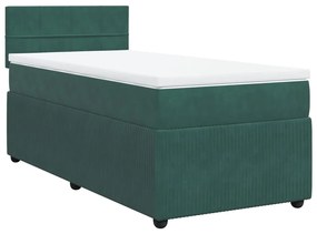 vidaXL Κρεβάτι Boxspring με Στρώμα Σκούρο Πράσινο 90x200 εκ. Βελούδινο