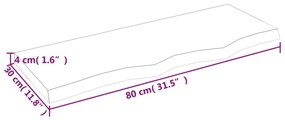 Ράφι Τοίχου Σκούρο Καφέ 80x30x(2-4) εκ. Επεξ. Μασίφ Ξύλο Δρυός - Καφέ