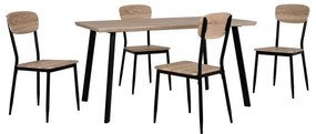 Set Dining Table 5 pieces  with sonama desktop and black legs 140x80x76 cm