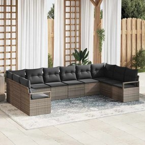 vidaXL Σετ Καναπέ με μαξιλάρι 10 pcs Γκρι συνθετικό ρατάν