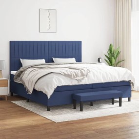 vidaXL Κρεβάτι Boxspring με Στρώμα Μπλε 200x200 εκ. Υφασμάτινο