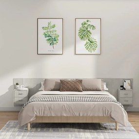 vidaXL Κεφαλάρι Κρεβατιού με Κομοδίνα Γκρι Σκυροδέματος Επεξεργ. Ξύλο