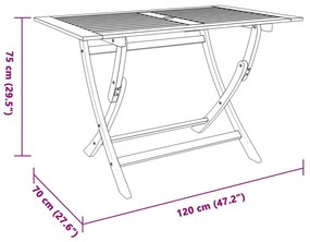 vidaXL Τραπέζι Κήπου Πτυσσόμενο 120x70x75 εκ. Μασίφ Ξύλο Ευκαλύπτου