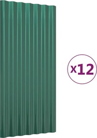 vidaXL Πάνελ Οροφής 12 τεμ. Πράσινα 80x36 εκ. Γαλβανισμένος χάλυβας