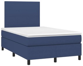 vidaXL Κρεβάτι Boxspring με Στρώμα & LED Μπλε 120x190εκ. Υφασμάτινο