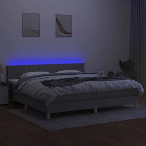 vidaXL Κρεβάτι Boxspring με Στρώμα &amp; LED Αν.Γκρι 200x200εκ. Υφασμάτινο