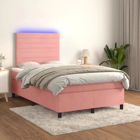 Κρεβάτι Boxspring με Στρώμα & LED Ροζ 120x200 εκ. Βελούδινο