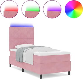 vidaXL LED Κρεβάτι με βάθρο με στρώμα Ροζ 90 x 200 cm Βελούδο