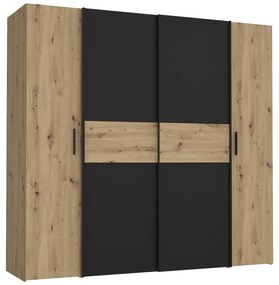Ντουλάπα ρούχων Bekerk τετράφυλλη μαύρο-oak μελαμίνης 200x61.5x190.5εκ Υλικό: -Carcase &amp; front: chipboard. Handles: pp - Alu Look ;
sliding doors metal - Alu Look- 318-000003