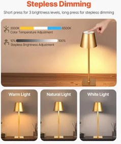 VEVOR Cordless Table Lamp 2-Pack 5200mAh Rechargeable Battery Desk Lamp Gold