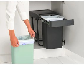 Brabantia Sort&Go κάδος χωριστής συλλογής 1008862, 2x15 l, Εσωτερική τοποθέτηση με τηλεσκοπικό πλαίσιο, Γκρι/πράσινο
