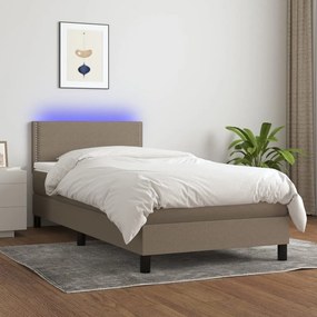 ΚΡΕΒΑΤΙ BOXSPRING ΜΕ ΣΤΡΩΜΑ &amp; LED TAUPE 90X190 ΕΚ. ΥΦΑΣΜΑΤΙΝΟ 3133041