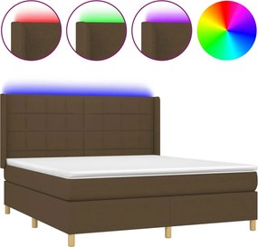 vidaXL Κρεβάτι Boxspring με Στρώμα &amp; LED Σκ.Καφέ 180x200εκ. Υφασμάτινο