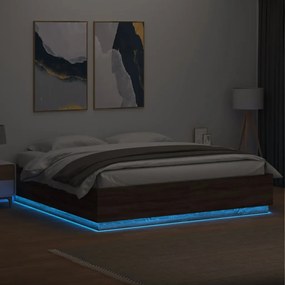 vidaXL Πλαίσιο Κρεβατιού με Φώτα LED Καφέ δρυς 200x200 εκ. Επεξ. Ξύλο