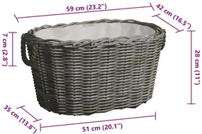 vidaXL Καλάθι Καυσόξυλων με Λαβές Μεταφοράς 59x42x28 εκ. Γκρι Ιτιά