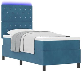 vidaXL Κρεβάτι με ελατήρια με στρώμα Σκούρο Μπλε 80 x 200 cm Βελούδο