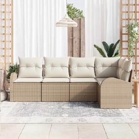 vidaXL Σετ Καναπέ Κήπου με μαξιλάρι 5 pcs Beige, λευκό Πολυ ράταν