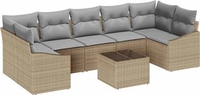 vidaXL Σετ Καναπέ με μαξιλάρι 8 pcs Μπεζ και Γκρι συνθετικό ρατάν