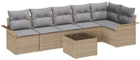 vidaXL Σετ Καναπέ Κήπου με μαξιλάρι 7 pcs Μπεζ Πολυ ράταν