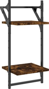 vidaXL Ράφια Τοίχου 2 Επιπέδων με Μπάρα 2 τεμ. Καπνιστή Δρυς