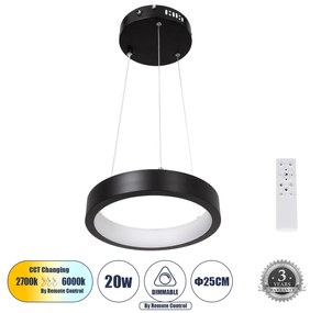 NEMESIS 61152 Κρεμαστό Φωτιστικό Δαχτυλίδι-Κύκλος LED CCT 20W 2356lm 360° AC 220-240V -