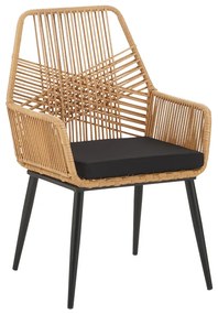 Τραπεζαρία Naoki-Tanish σετ 7 τμχ rattan φυσικό-μαύρο μέταλλο-γυαλί 160x90x78εκ