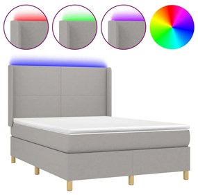 Κρεβάτι Boxspring με Στρώμα &amp; LED Αν.Γκρι 140x200εκ. Υφασμάτινο - Γκρι