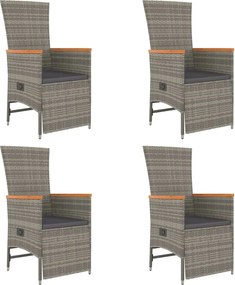 vidaXL Σετ Τραπεζαρίας Κήπου 5 τεμ. Γκρι Συνθ. Ρατάν με Μαξιλάρια