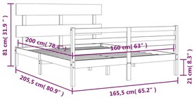 Πλαίσιο Κρεβατιού με Κεφαλάρι Λευκό 160x200 εκ. Μασίφ Ξύλο - Λευκό