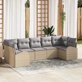 vidaXL Σετ Κήπου 7 Τεμαχίων με Μαξιλάρια Μπεζ Πολυ-Ρατάν