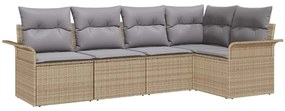 vidaXL Σετ Καναπέ Κήπου με μαξιλάρι 5 pcs Μπεζ Πολυ ράταν