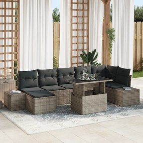 vidaXL 8 Τεμάχιο Σετ Καναπέ Κήπου με Μαξιλάρια Γκρι Πολυ Ρατάν