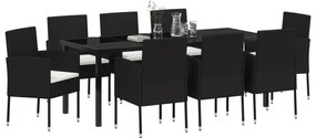 vidaXL Σετ 9 τεμαχίων Σίτισης Κήπου με Μαξιλάρια Μαύρο Πολυ Ράταν