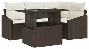 vidaXL Σετ Κήπου 5 Τεμαχίων με Μαξιλάρια Καφέ από Πολυ Ράτταν της