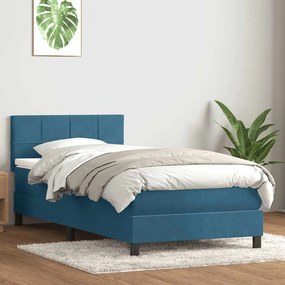 Box Spring κρεβάτι με στρώμα σκούρο μπλε 80x210 εκ. Βελούδινο