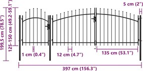 vidaXL Πόρτα Κήπου Woerden Μαύρη Ατσάλινη 1,5X4 μ.